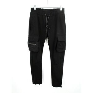 Zara Women Black Nylon Cargo Parachute Pants High Rise Wide Leg S